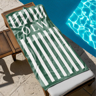Classic Green & White Stripe Personalised Custom Beach Towel