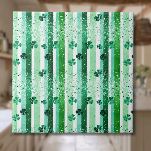 Classic Green White Vertical Stripes Shamrocks Ceramic Tile