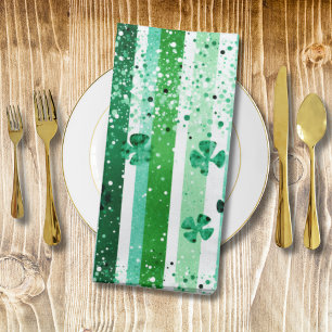 Classic Green White Vertical Stripes Shamrocks Cloth Napkin