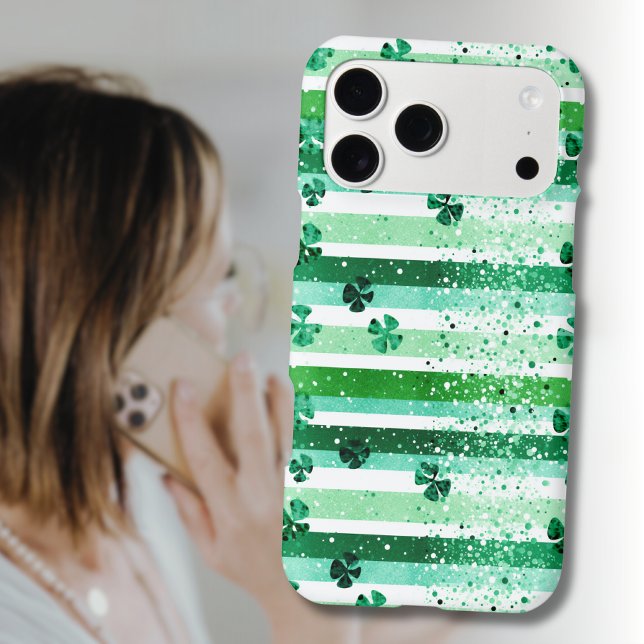 Classic Green White Vertical Stripes Shamrocks iPhone Case (Creator Uploaded)