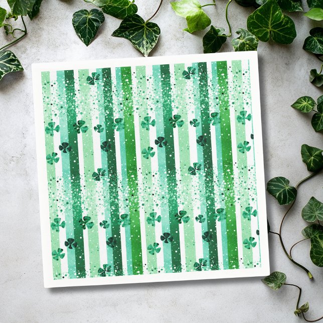 Classic Green White Vertical Stripes Shamrocks Napkins (Creator Uploaded)