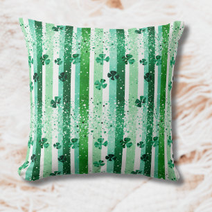 Classic Green White Vertical Stripes Shamrocks Throw Pillow