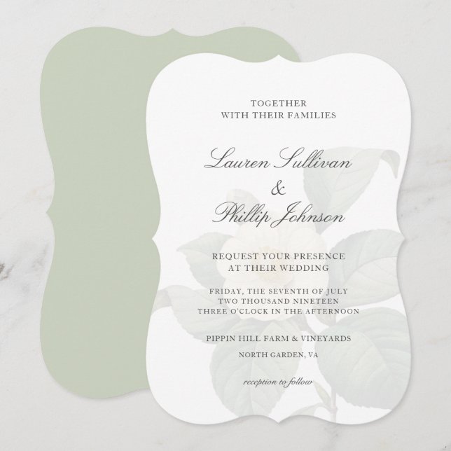  Classic Green & White Vintage Flower Wedding Invitation (Front/Back)