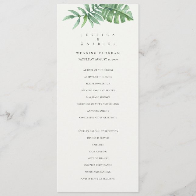 Classic Greenery Tropical Wedding Program (Front)