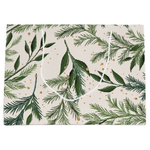 Classic Greens Pine Gold Traditional Christmas Large Gift Bag