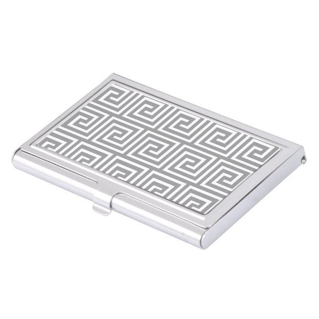 Classic Grey and White Greek Key Pattern Case For Business Cards (Front)
