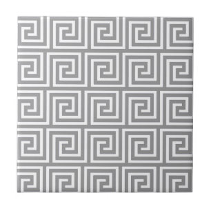 Classic Grey and White Greek Key Pattern Ceramic Tile