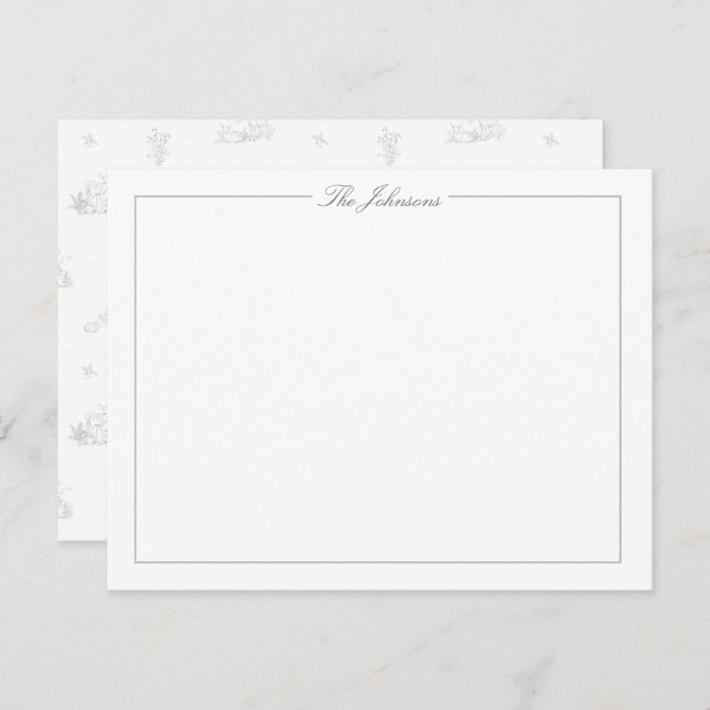 Classic Grey Border Personalized Stationery Note Card (Front/Back)