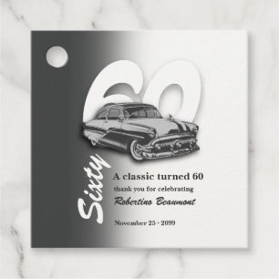 Classic Grey Car Turns 60th Birthday Favor Tags