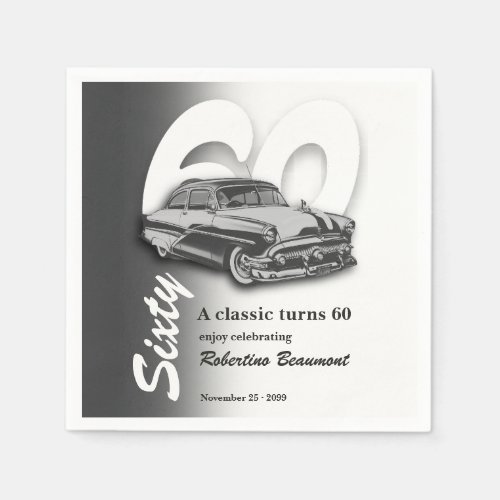 Classic Grey Car Turns 60th Birthday Napkins