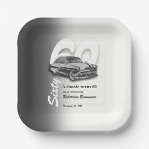 Classic Grey Car Turns 60th Birthday Paper Plates