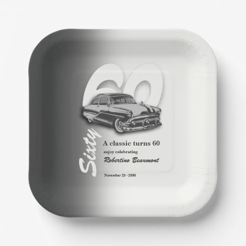 Classic Grey Car Turns 60th Birthday Paper Plates
