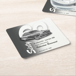 Classic Grey Car Turns 60th Birthday Square Paper Coaster