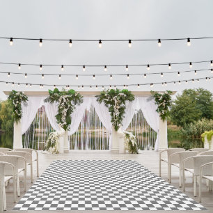 Classic grey checkerboard outdoor rug