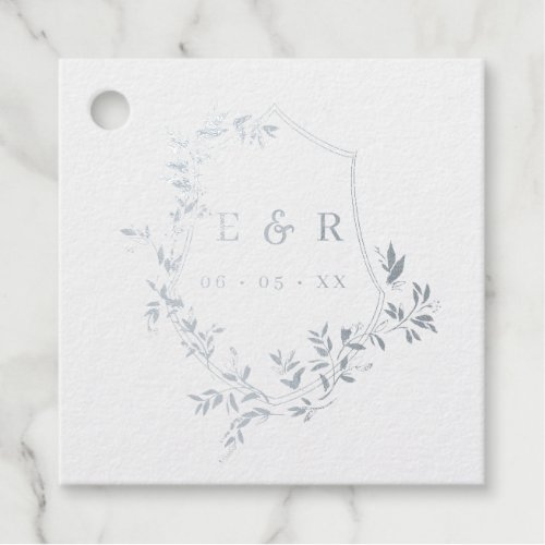 Classic Grey Leaves Crest Monogram Wedding Foil Favor Tags