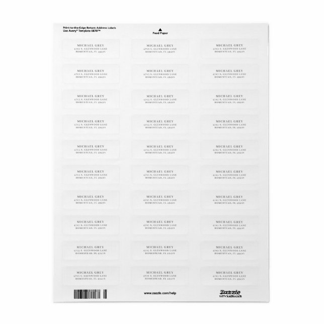 Classic Grey Modern Return Address Label (Full Sheet)