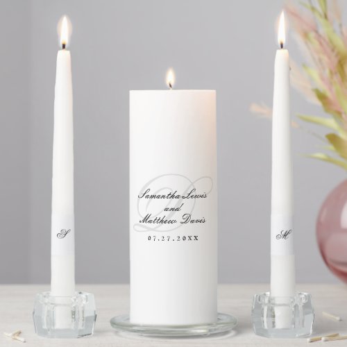 Classic Grey Monogram Couple Names Wedding Unity Candle Set