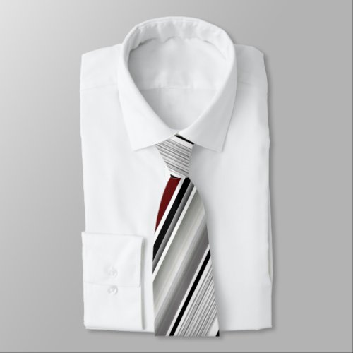 Classic Grey White Black Red  Stripe Neck Tie