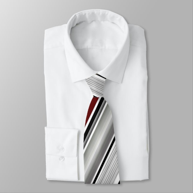 Classic Grey White Black Red  Stripe Neck Tie (Tied)