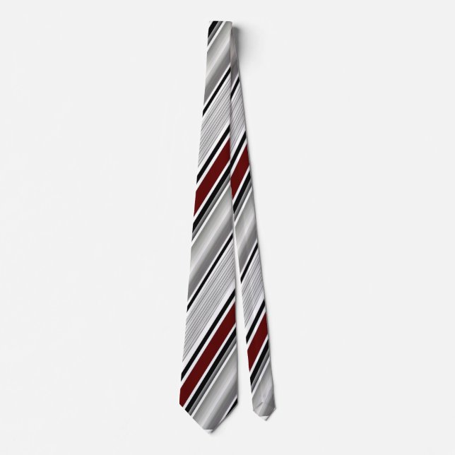 Classic Grey White Black Red  Stripe Neck Tie (Front)