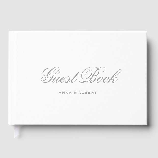 Classic Grey White Bride Groom Wedding Guest Book (Front)