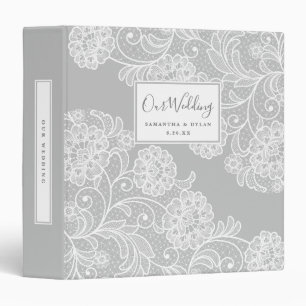 Classic Grey + White Lace Wedding Planner 3 Ring Binder