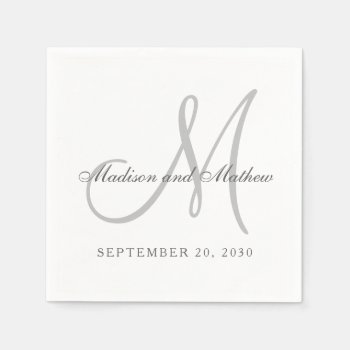 Classic Grey White Monogram Elegant Wedding Napkins by monogramgallery at Zazzle