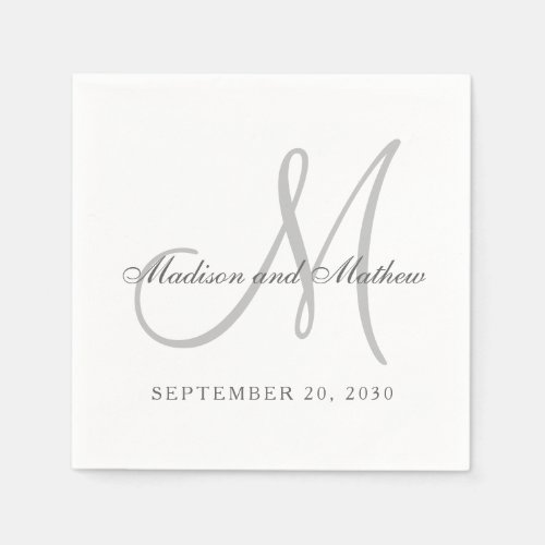 Classic Grey White Monogram Elegant Wedding Napkins