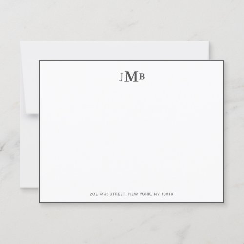 Classic Grey  white Monogrammed Formal Flat Thank You Card