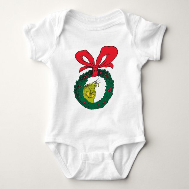 Classic Grinch | Christmas Wreath Baby Bodysuit (Front)