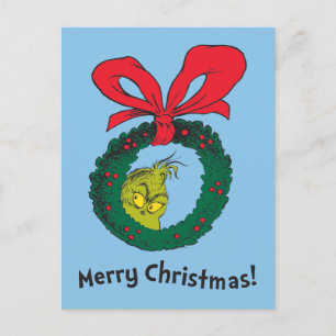 Classic Grinch Christmas Wreath Postcard
