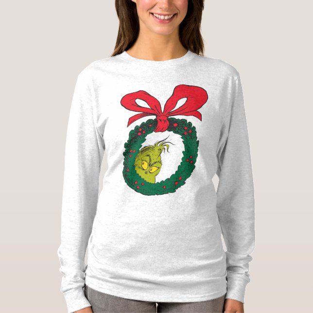 Classic Grinch | Christmas Wreath T-Shirt (Front)