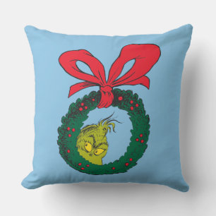 Classic Grinch Christmas Wreath Throw Pillow