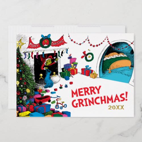 Classic Grinch  Grinch in Chimney Foil Holiday Card