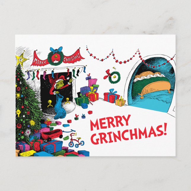 Classic Grinch | Grinch in Chimney Holiday Postcard (Front)