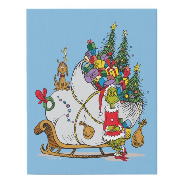 Classic Grinch | Grinch & Max Runaway Sleigh Faux Canvas Print (Front)