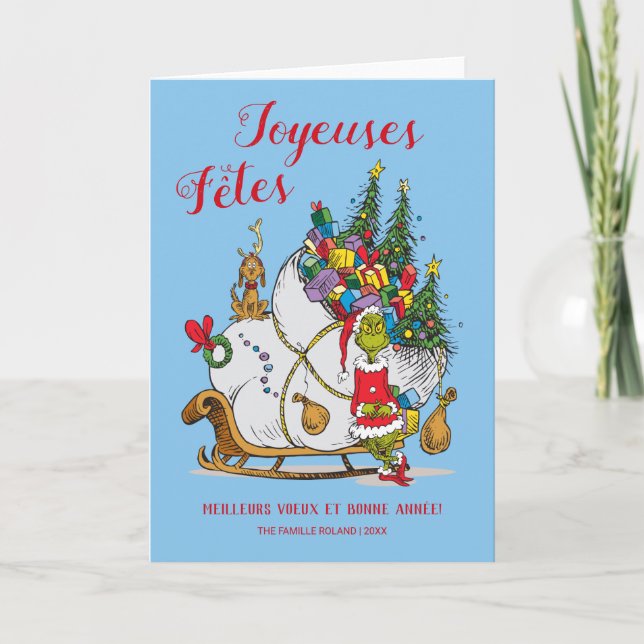 Classic Grinch | Grinch & Max with Sleigh Holiday Card (Front)