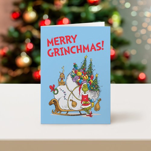 Classic Grinch  Grinch  Max with Sleigh Holiday Card