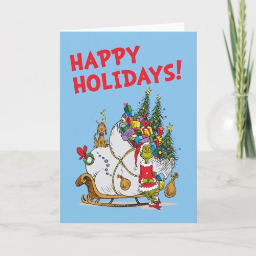 Classic Grinch  Grinch  Max with Sleigh Holiday Card