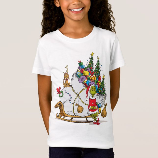 Classic Grinch | Grinch & Max with Sleigh T-Shirt (Front)