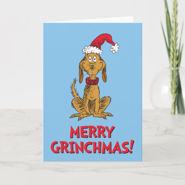 Classic Grinch | Max - Santa Hat Holiday Card (Front)