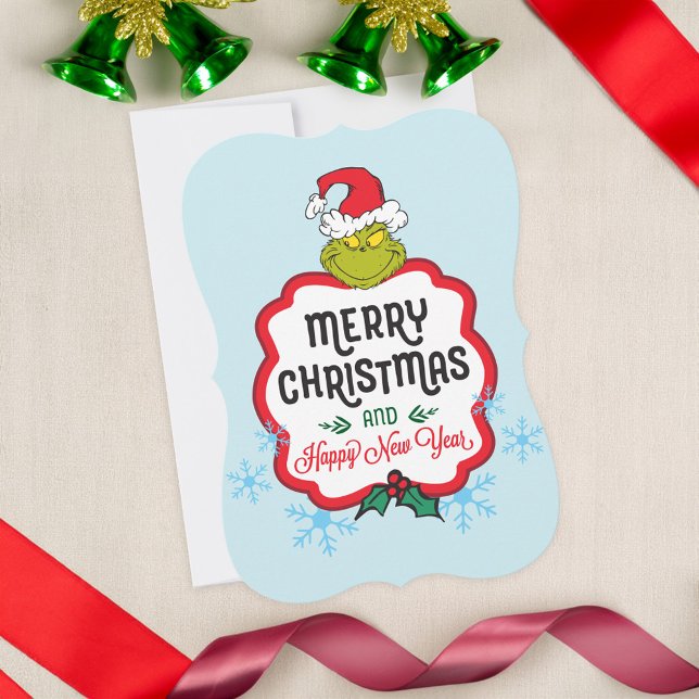 Classic Grinch | Merry Christmas & Happy New Y Holiday Card (Card on table)