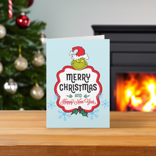 Classic Grinch | Merry Christmas & Happy New Y Holiday Card (Card on table)