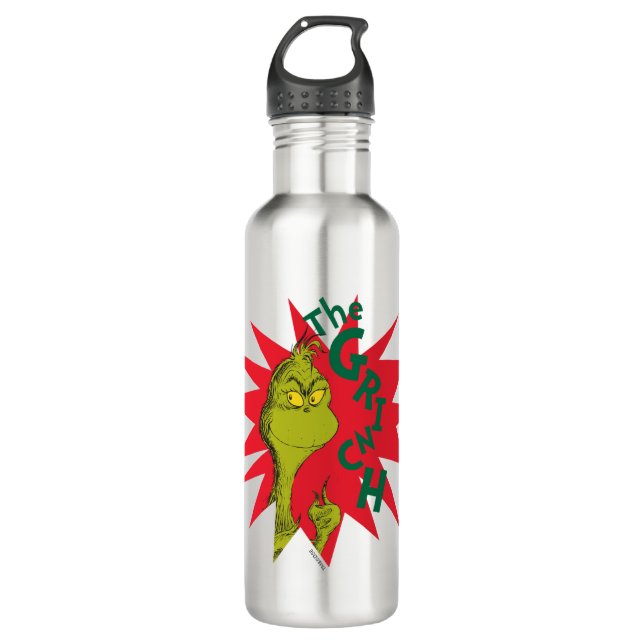 Classic Grinch | Red Starburst Stainless Steel Water Bottle (Front)