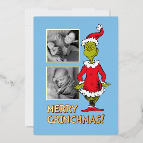 Classic Grinch  Santa Claus Foil Holiday Card