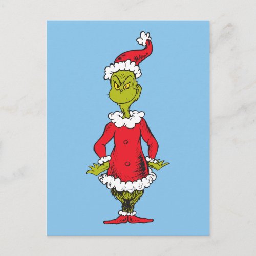 Classic Grinch  Santa Claus Holiday Postcard