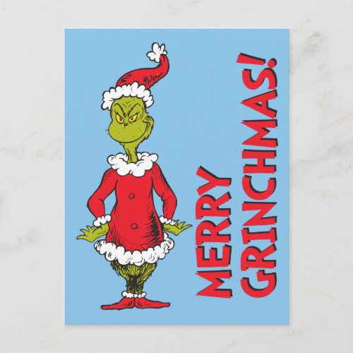 Classic Grinch  Santa Claus Holiday Postcard