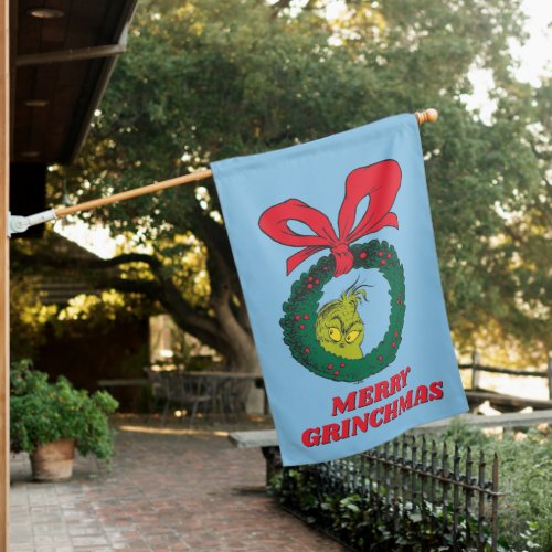 Classic Grinch  Wreath House Flag