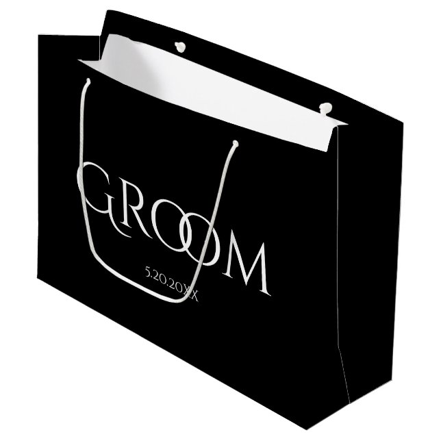 Classic Groom Black and White Large Gift Bag (Front Angled)