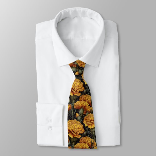Classic Groomsman Gift Carnation Floral Neck Tie (Tied)